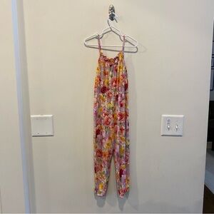 Posh Peanut Smocked Spaghetti Jumpsuit in girls size 5 pink floral bamboo